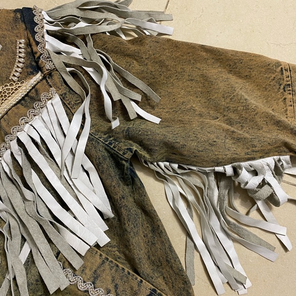 Havoc VINTAGE Cowgirl Denim Jean Jacket Fringes - Picture 3 of 12